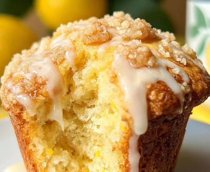 Freshly baked moist vegan lemon muffins on a cooling rack