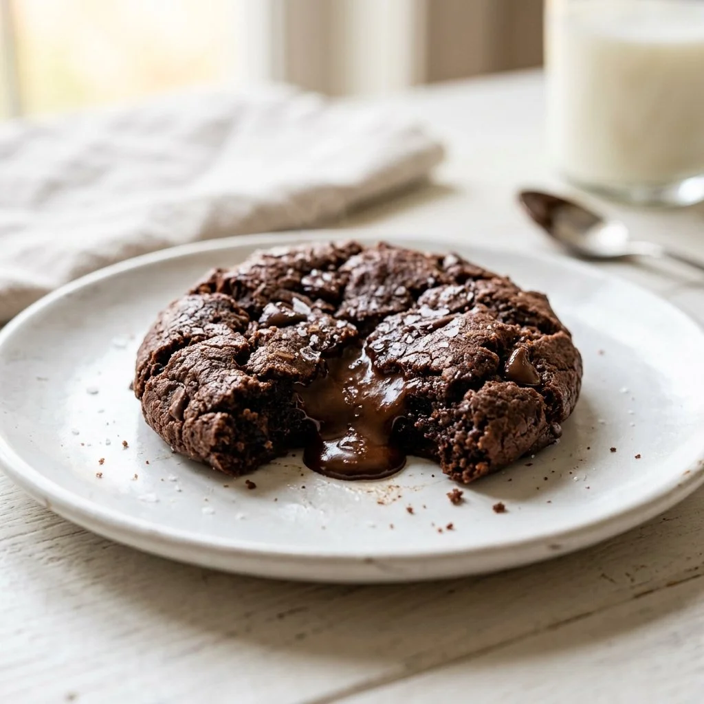 Freshly baked molten chocolate cookies with gooey centers