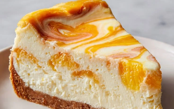 No-bake orange pineapple cheesecake topped with fresh fruit