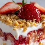 No-bake strawberry layered dessert with fresh strawberries and creamy layers