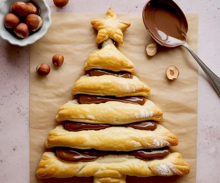 Nutella Christmas Tree recipe made with festive green dough and Nutella spread