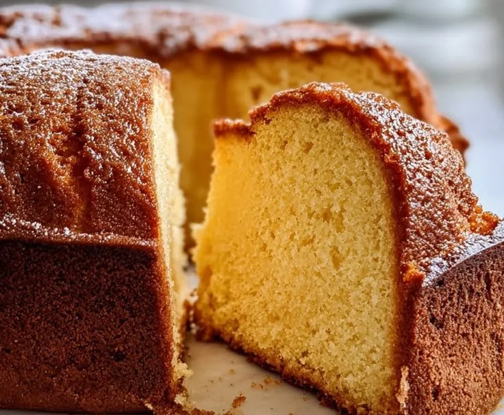 Slice of old fashioned pound cake on a plate ready to enjoy