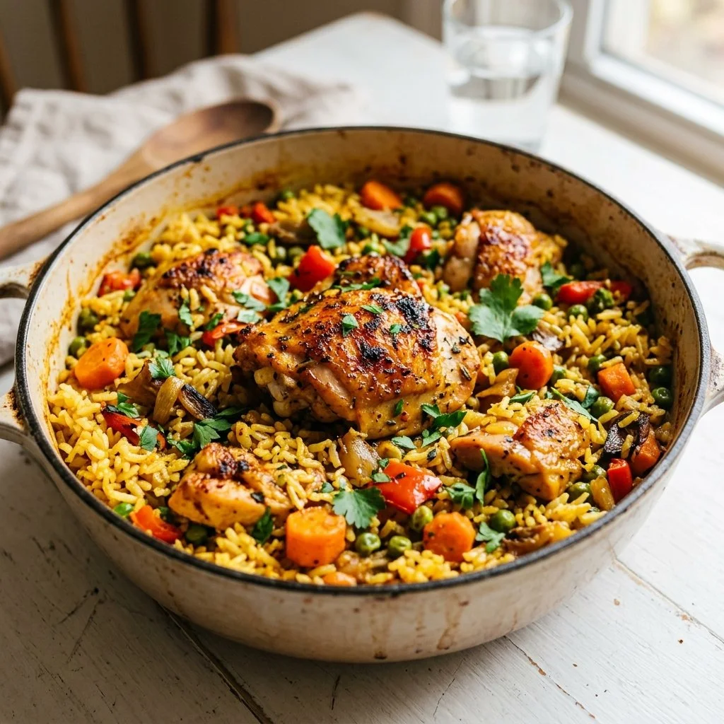 Delicious one pot chicken and rice dish served in a bowl
