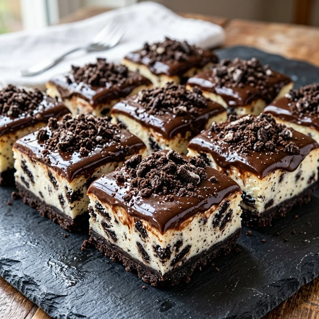Plate of delicious Oreo Cheesecake Bites with crushed Oreos on top