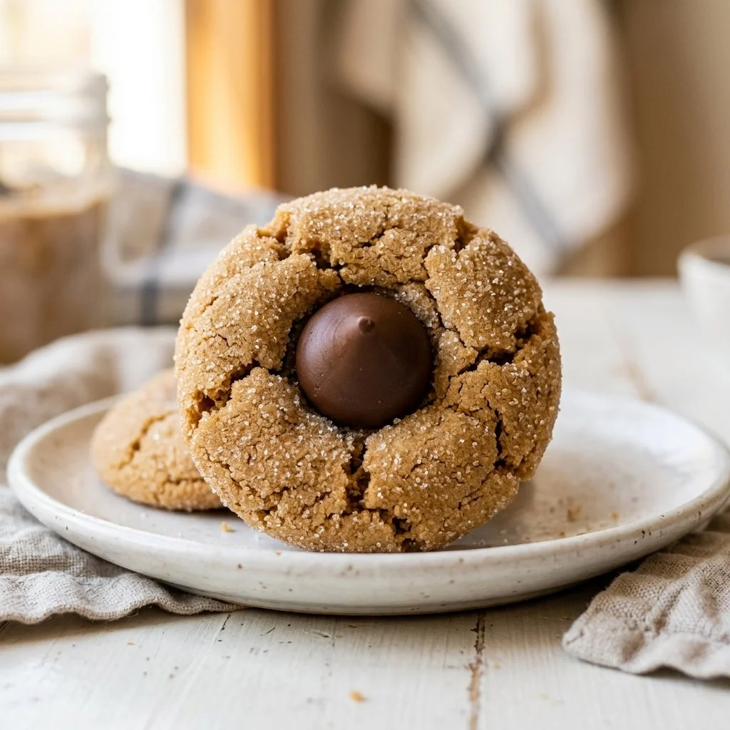 Delicious peanut butter blossoms cookies topped with chocolate kisses