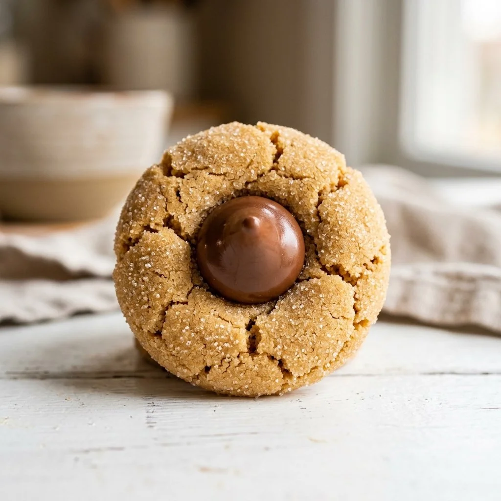 Delicious peanut butter blossoms cookies topped with chocolate kisses