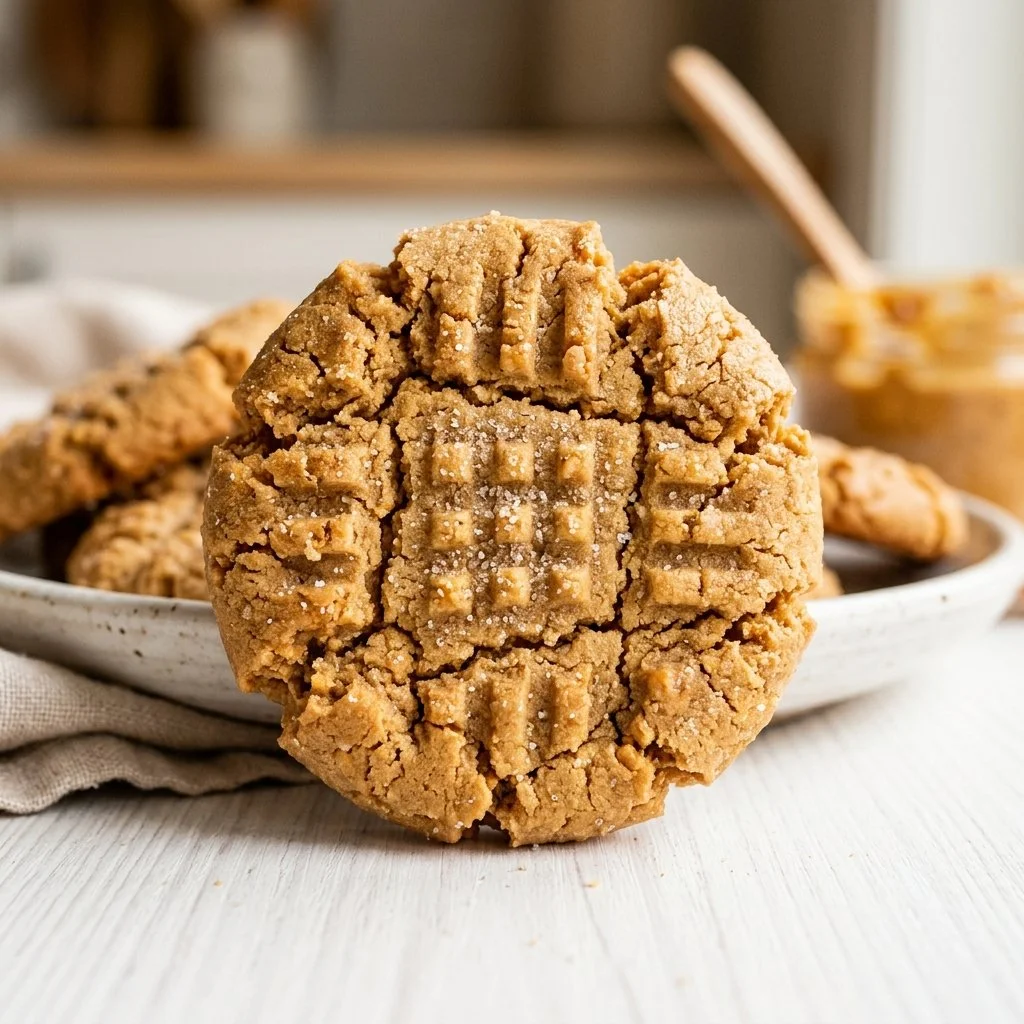 Freshly baked peanut butter cookies on a cooling rack