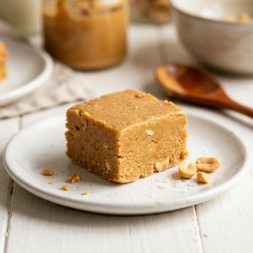 Delicious homemade peanut butter fudge squares on a plate