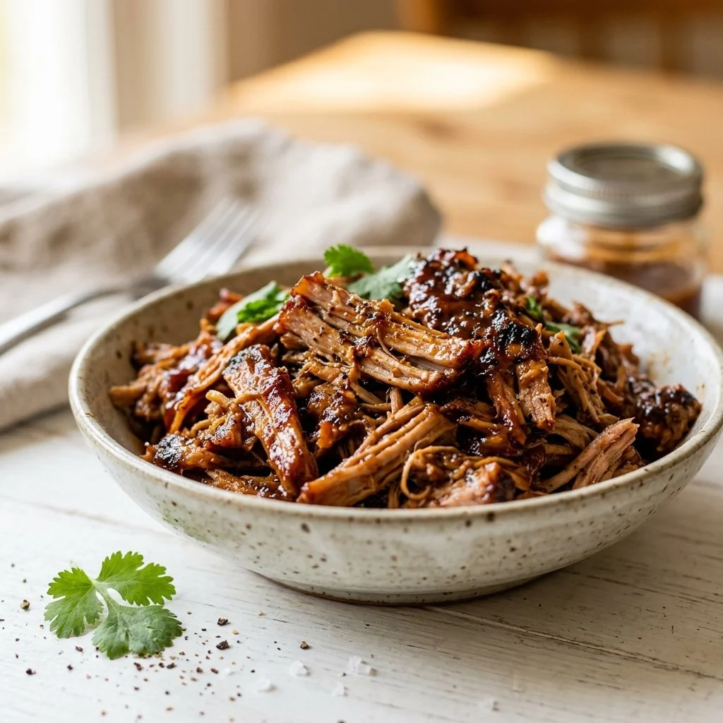 Delicious pulled pork dish served with buns and coleslaw