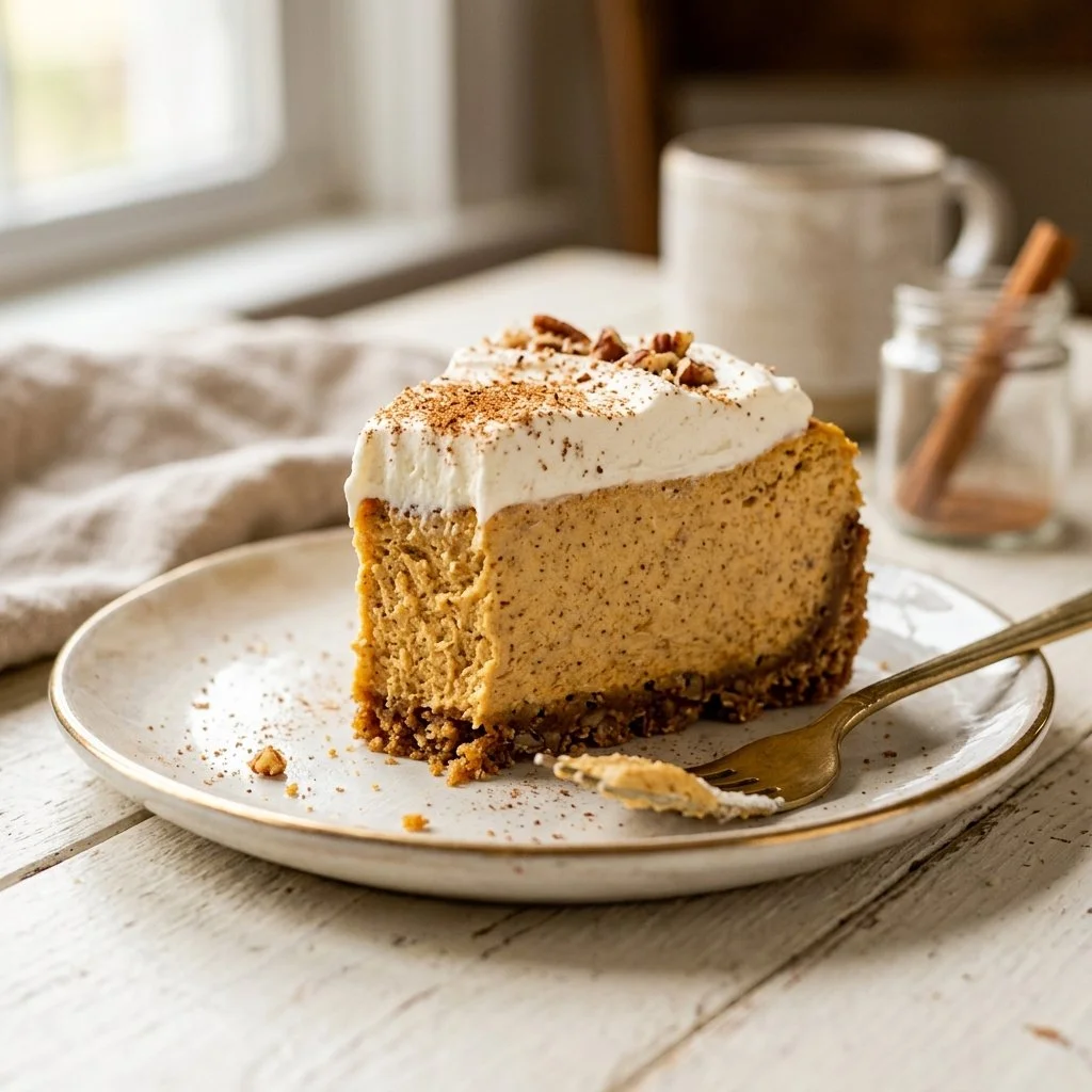 Delicious pumpkin cheesecake slice on a plate
