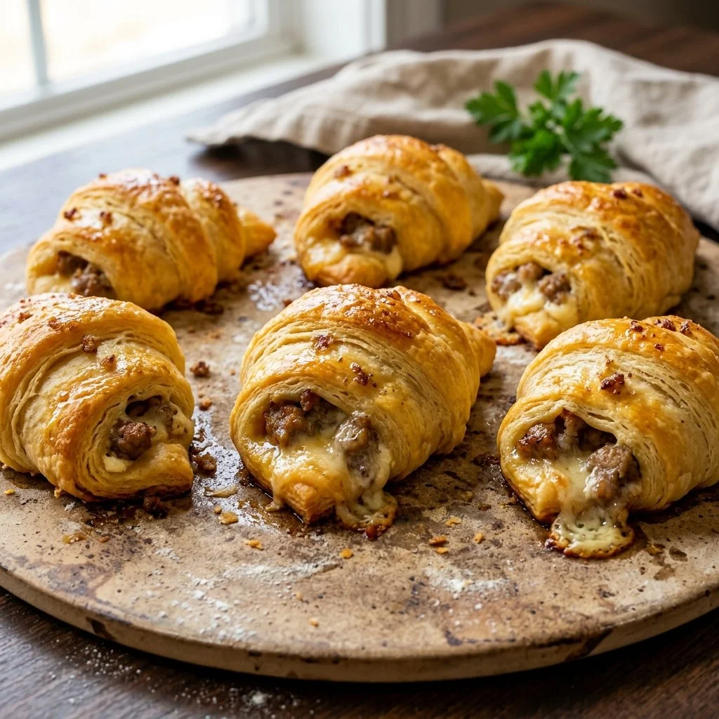 Sausage Cream Cheese Crescent Rolls ready to serve on a platter
