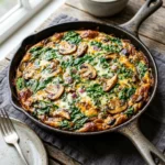 Delicious spinach and mushroom frittata served on a white plate