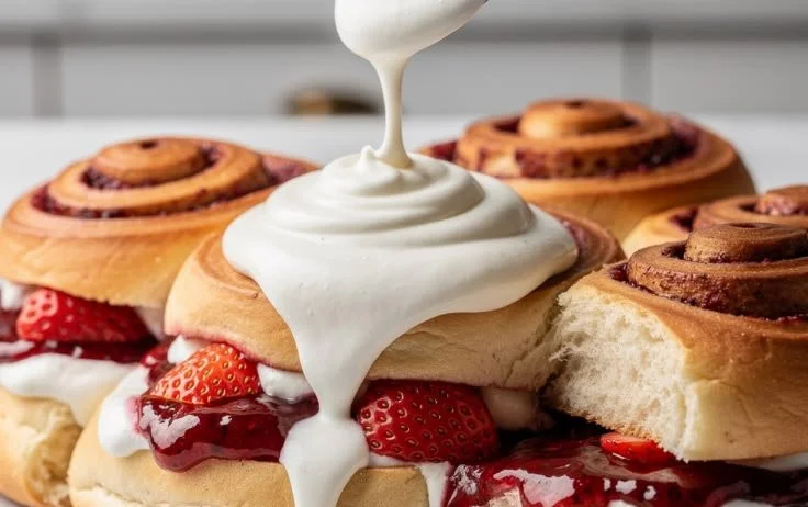 Delicious strawberry cream rolls filled with fresh strawberries and whipped cream