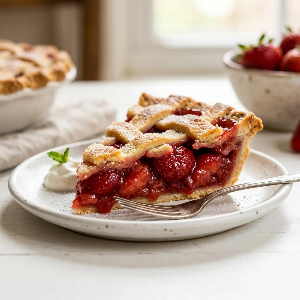 Delicious homemade strawberry pie with a flaky crust and fresh strawberries