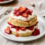 Delicious homemade Strawberry Shortcake with fresh strawberries and whipped cream.