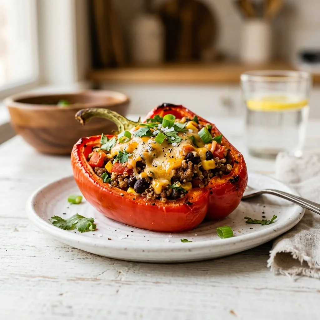 Delicious stuffed bell peppers filled with rice, meat, and vegetables