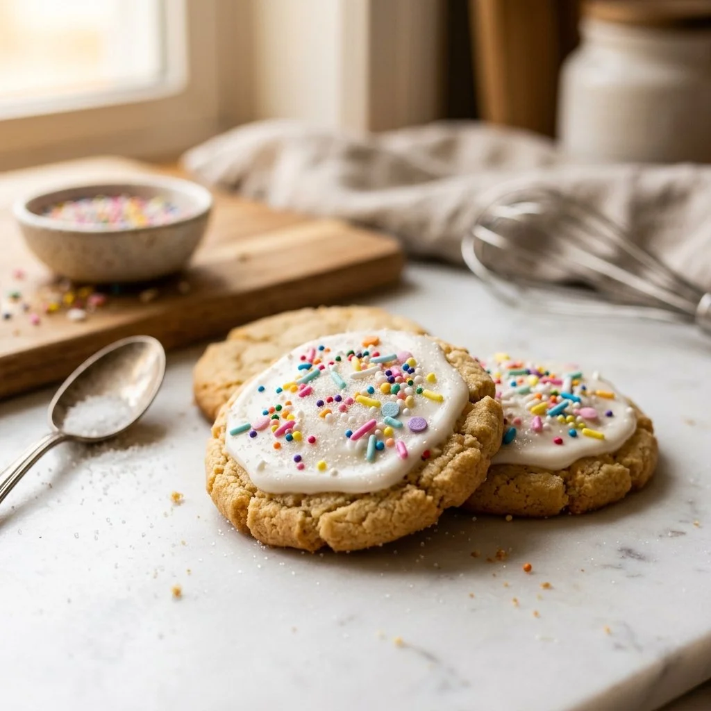 Colorful sugar cookies on a baking tray, freshly baked and ready to enjoy.