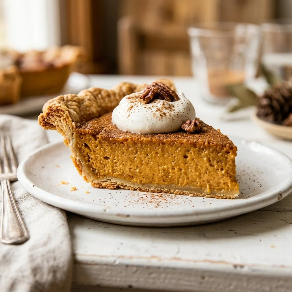 Delicious homemade sweet potato pie slice ready to be served