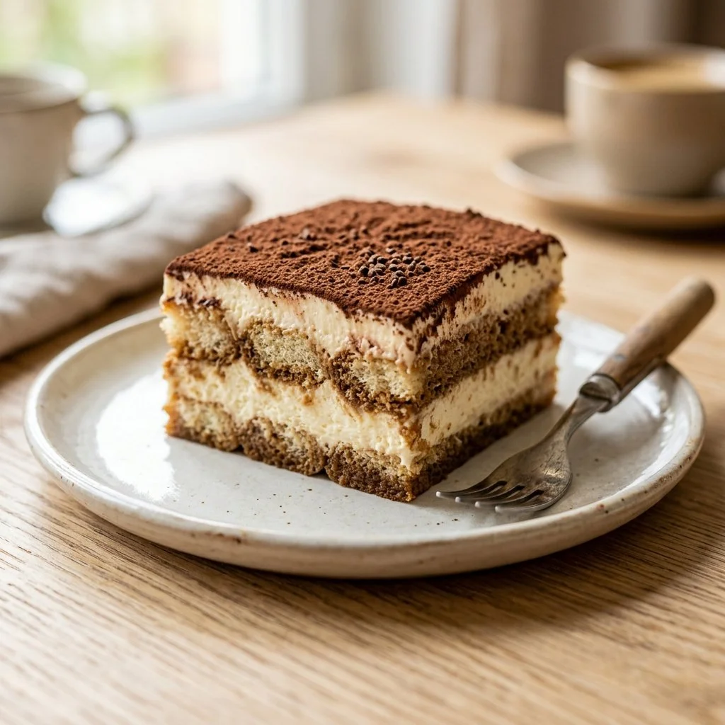 Delicious homemade tiramisu dessert with layers of coffee and mascarpone