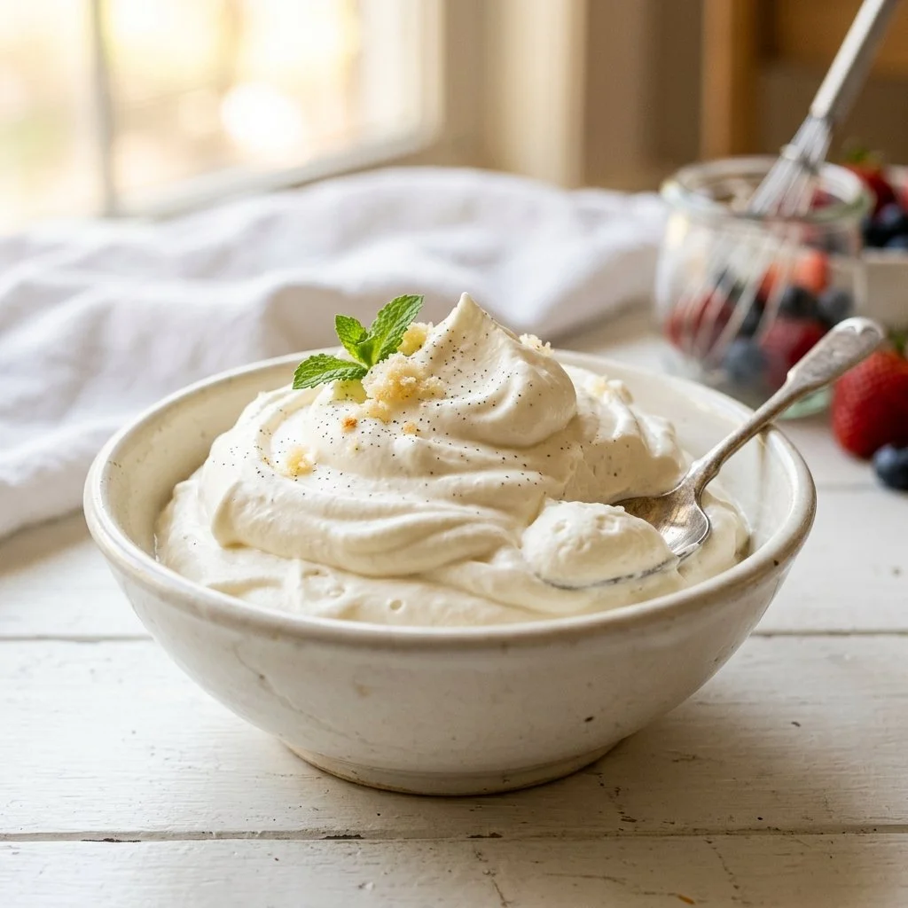 Homemade whipped cream topping for desserts and beverages