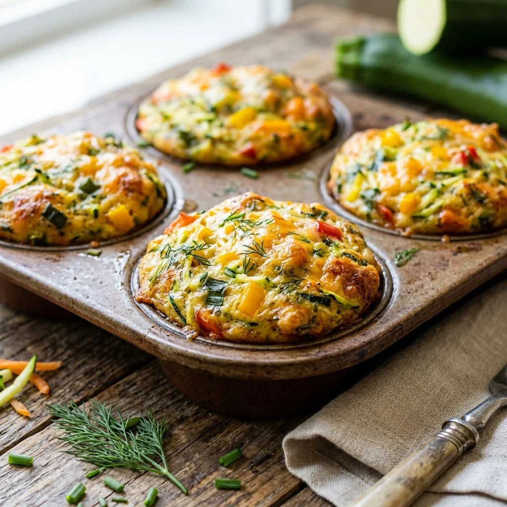 Zucchini Egg Muffins fresh out of the oven, a healthy and delicious snack.