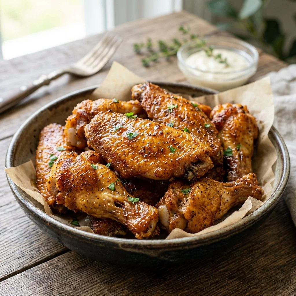 Juicy air fryer chicken served with vegetables on a plate