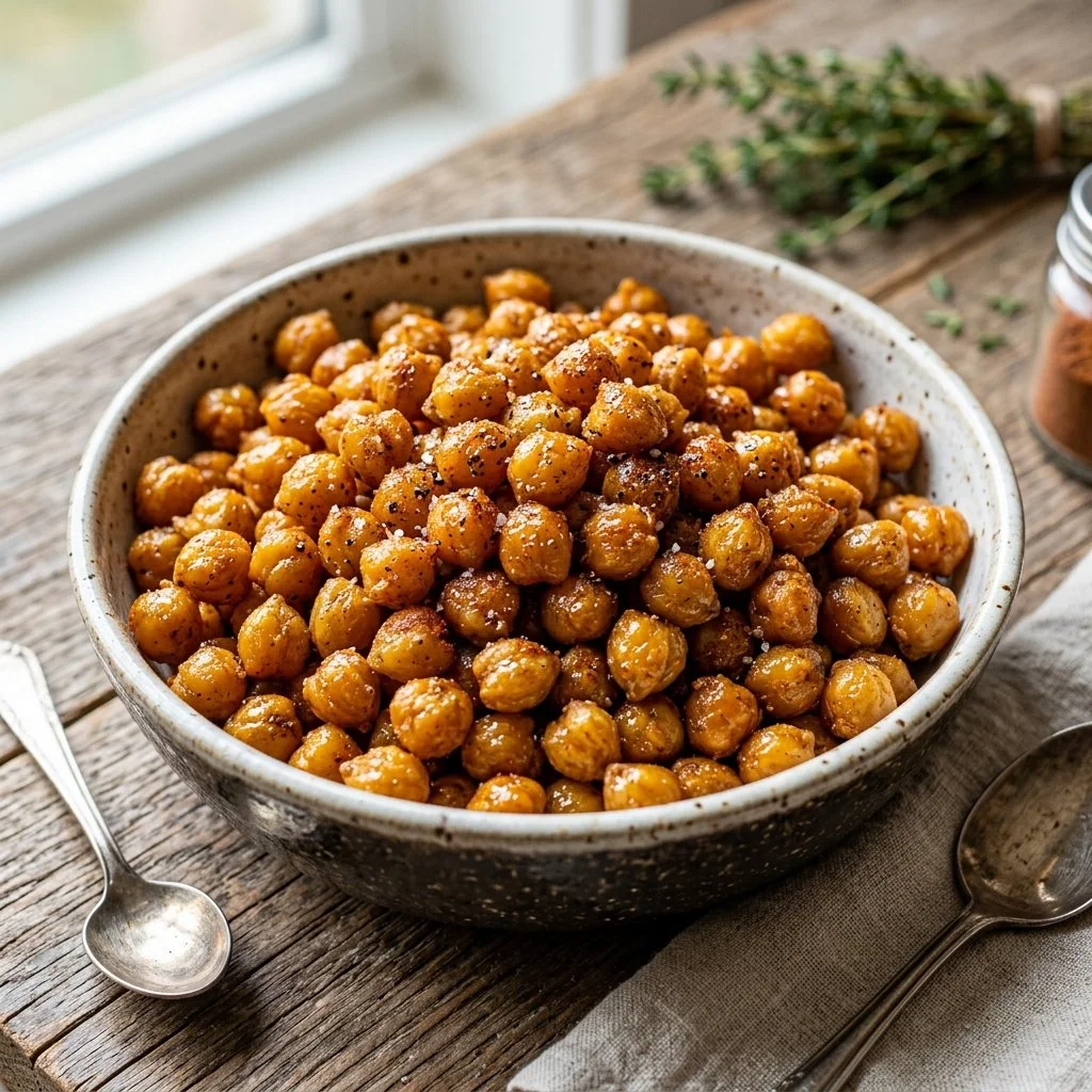 Crispy air fryer chickpeas ready to serve as a healthy snack