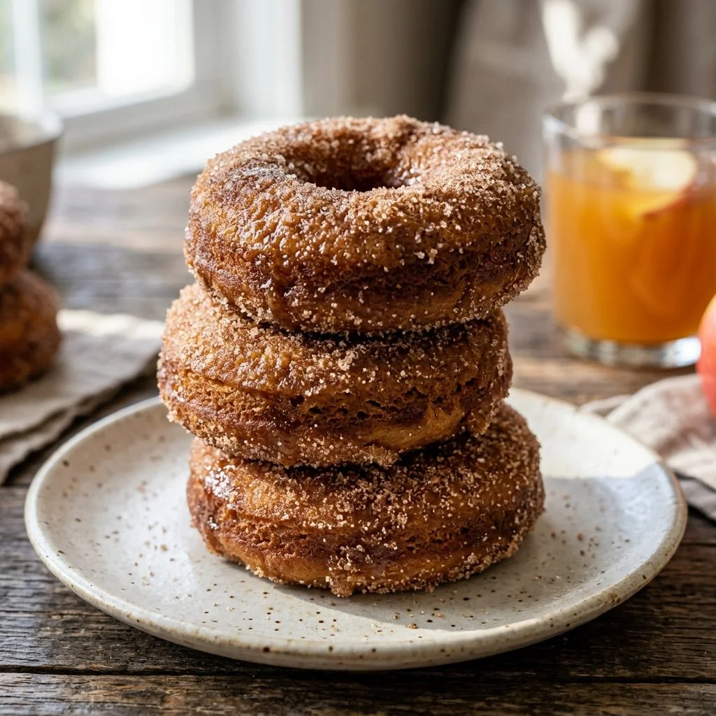 Homemade Apple Cider Donuts with a dusting of cinnamon sugar