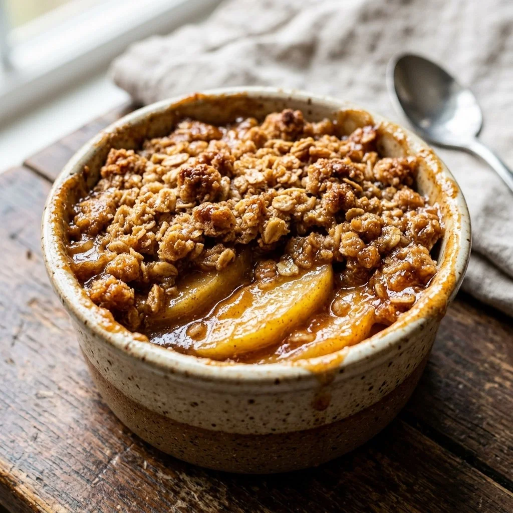 Delicious homemade Apple Crisp with warm apples and crumbly topping