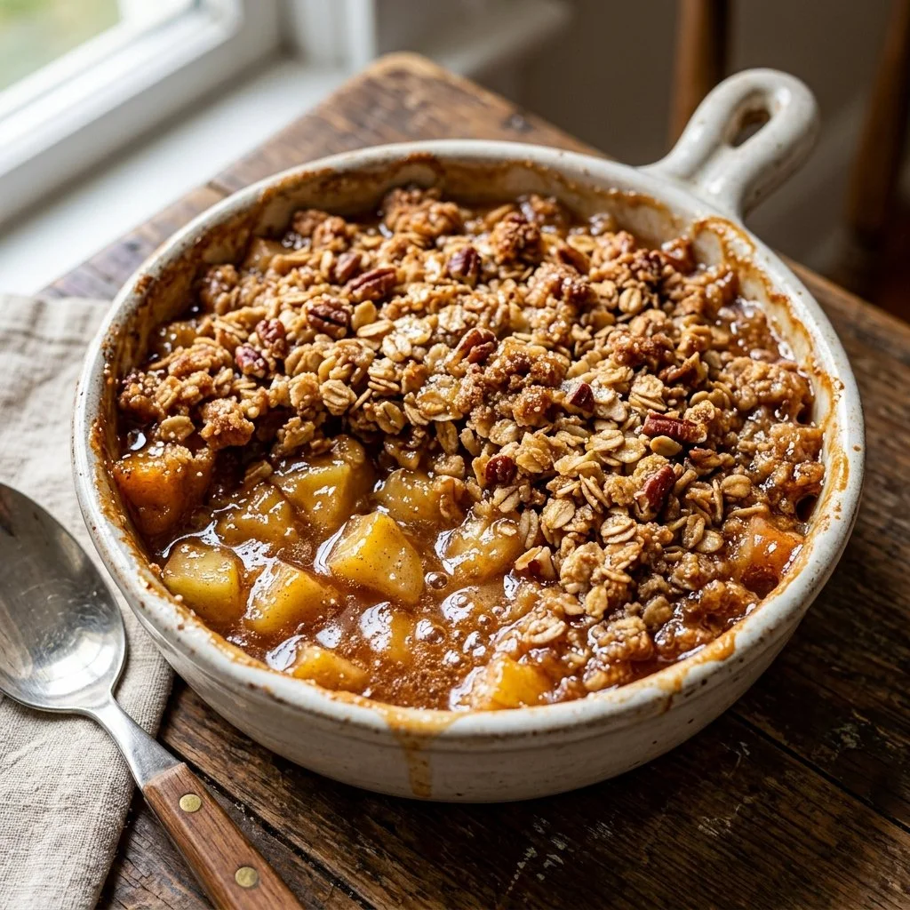 Delicious homemade Apple Crisp with tender apples and a crumbly topping