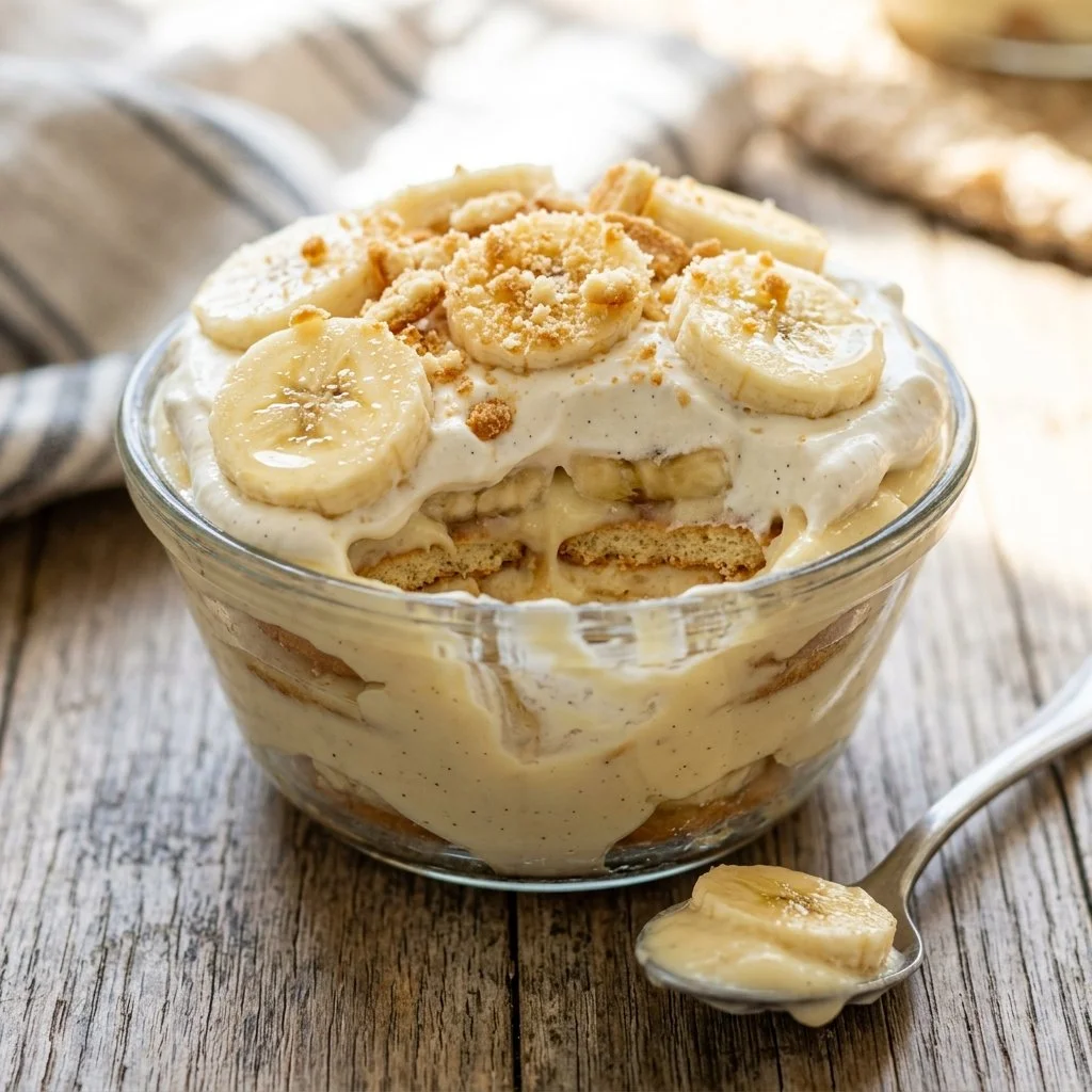 Delicious homemade banana pudding with layers of bananas and creamy custard