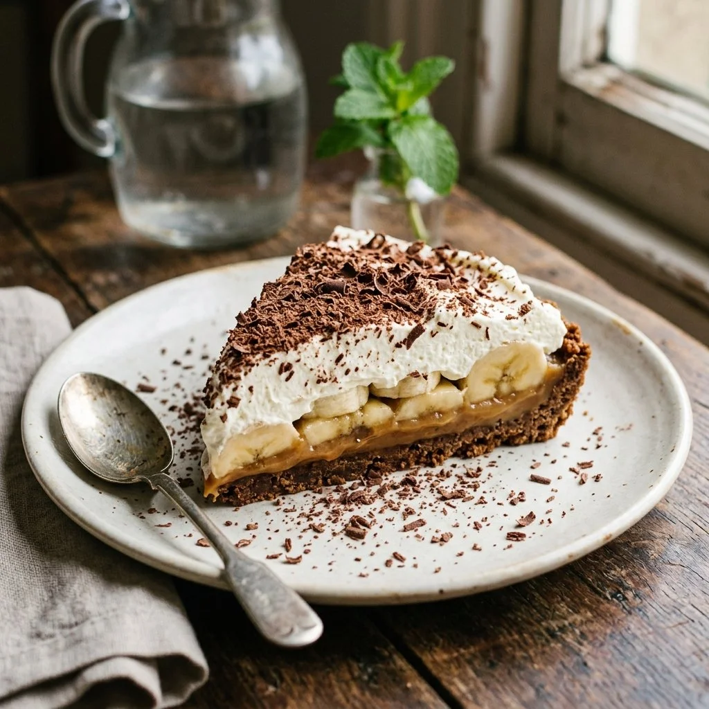 Delicious homemade Banoffee Pie with bananas and toffee topping