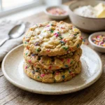 Delicious birthday cake cookies decorated with sprinkles and frosting