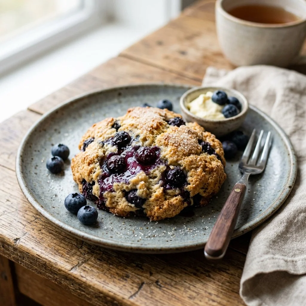 Freshly baked blueberry scones on a plate