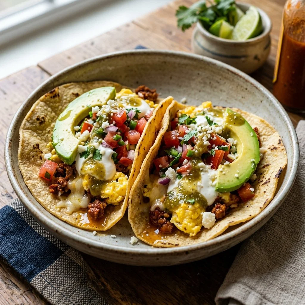 Delicious breakfast tacos filled with fresh ingredients and savory flavors.