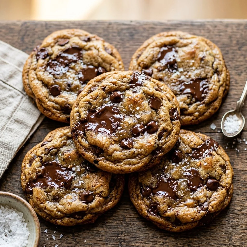 Delicious brown butter chocolate chip cookies fresh out of the oven.