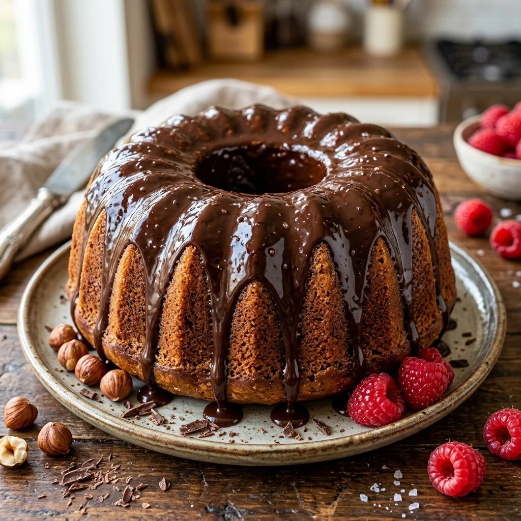 Deliciously glazed Bundt Cake with vibrant fruits and elegant presentation.