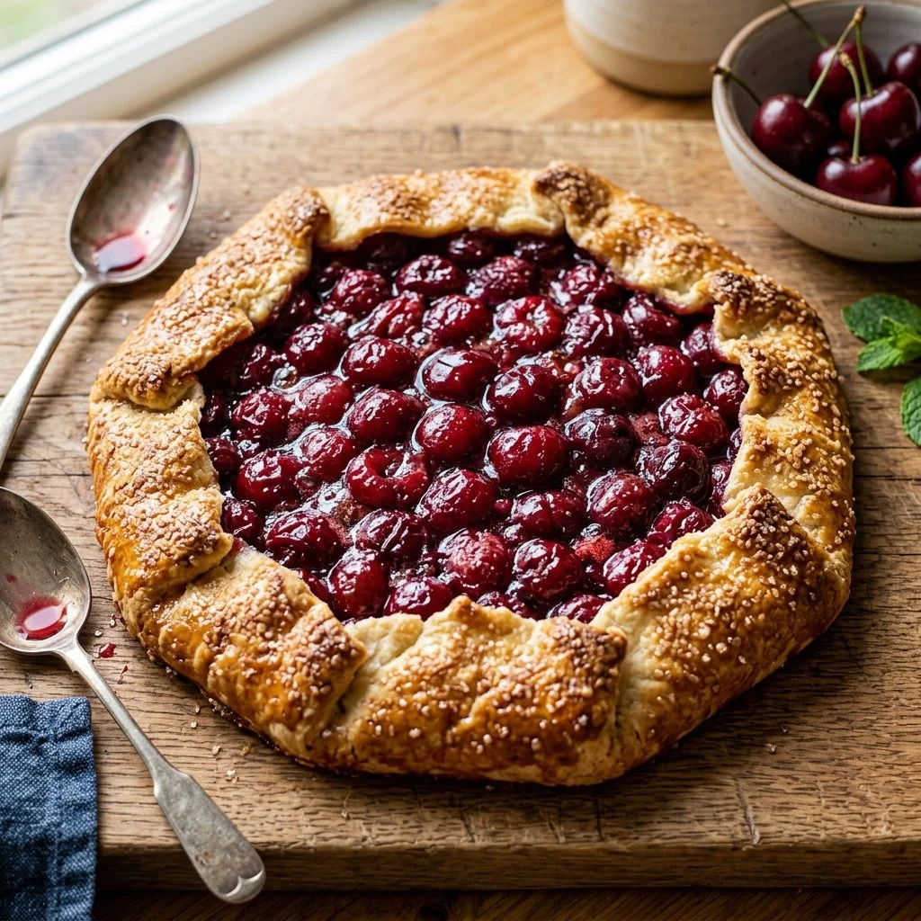 Homemade Cherry Galette with a flaky crust and fresh cherries