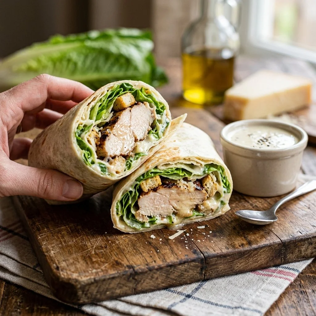 Delicious Chicken Caesar Wraps with fresh ingredients and creamy dressing