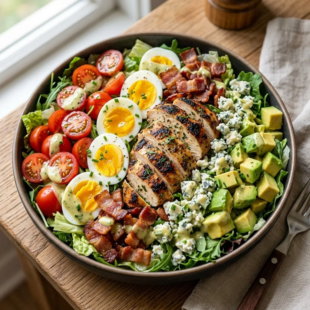 Delicious Chicken Cobb Salad with fresh vegetables and grilled chicken