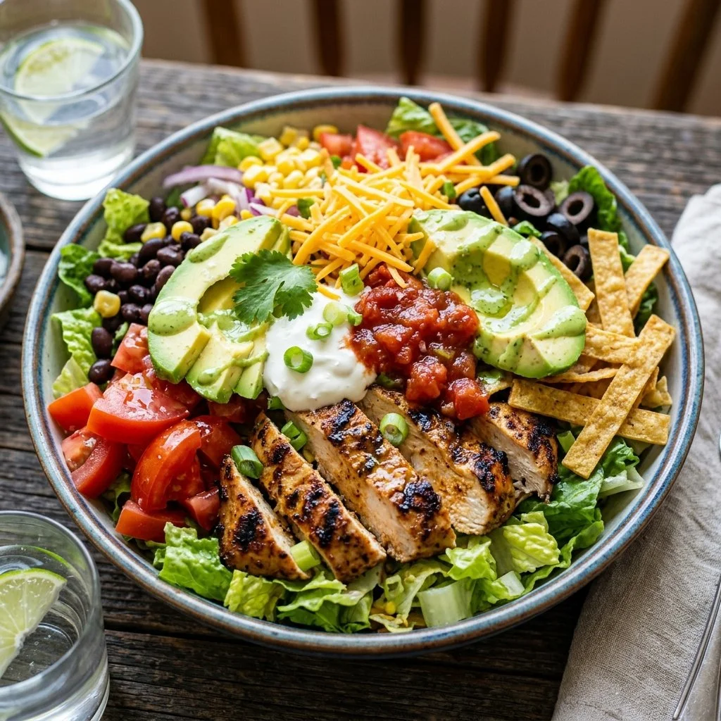 Delicious Chicken Taco Salad with fresh vegetables and grilled chicken