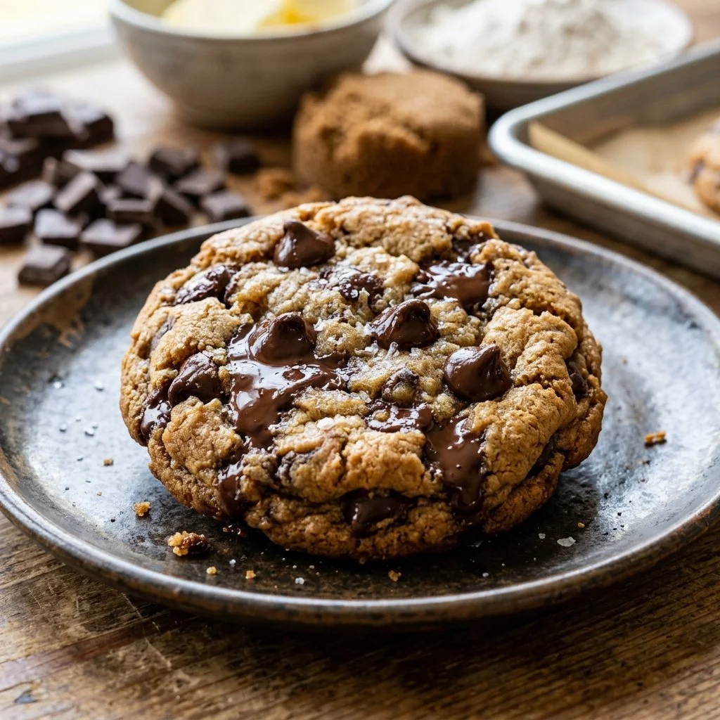 Freshly baked chocolate chip cookies on a cooling rack
