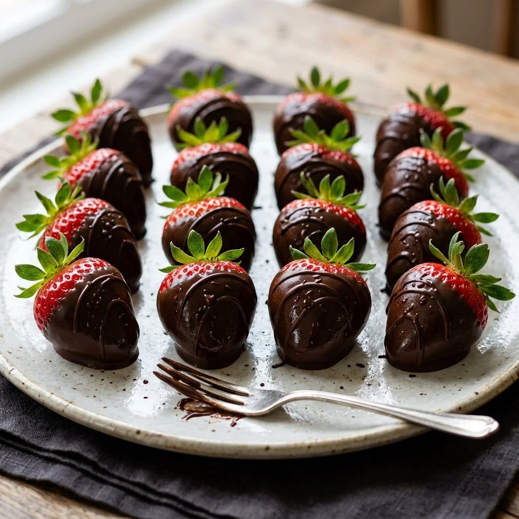 Delicious chocolate covered strawberries on a white plate