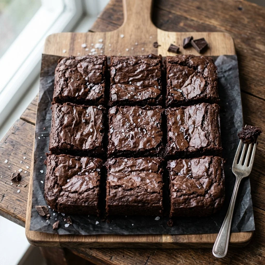 Deliciously rich chocolate fudge brownies freshly baked and served on a plate