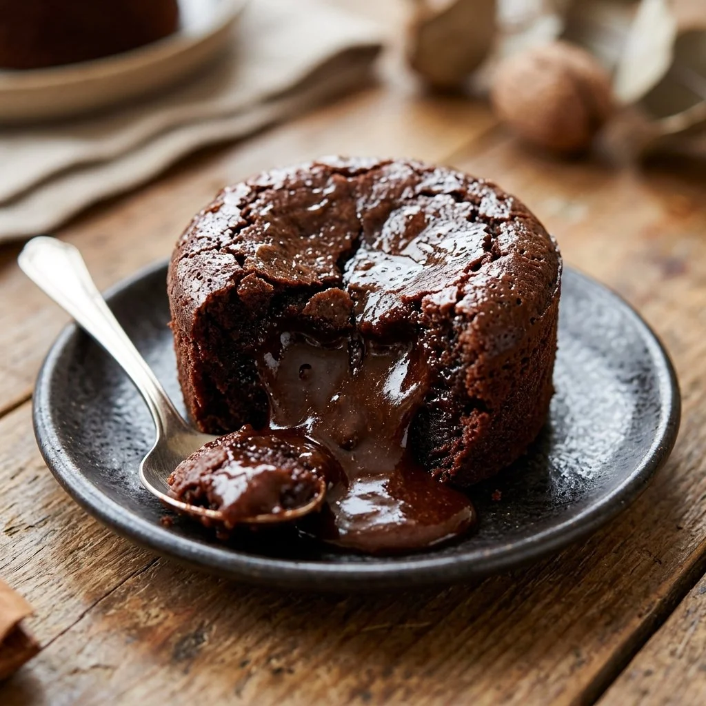 Delicious chocolate lava cake with a molten chocolate center
