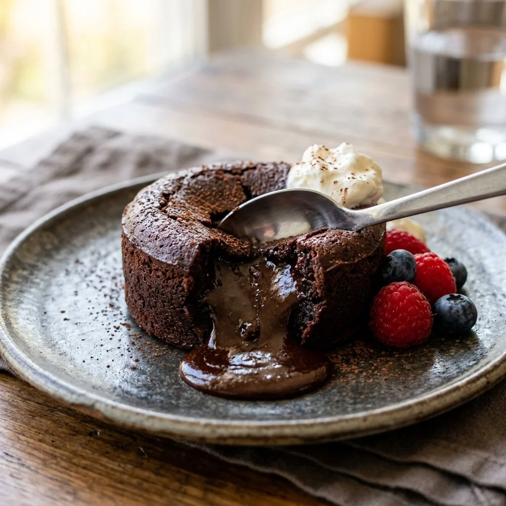 Delicious Chocolate Lava Cake with a molten chocolate center.