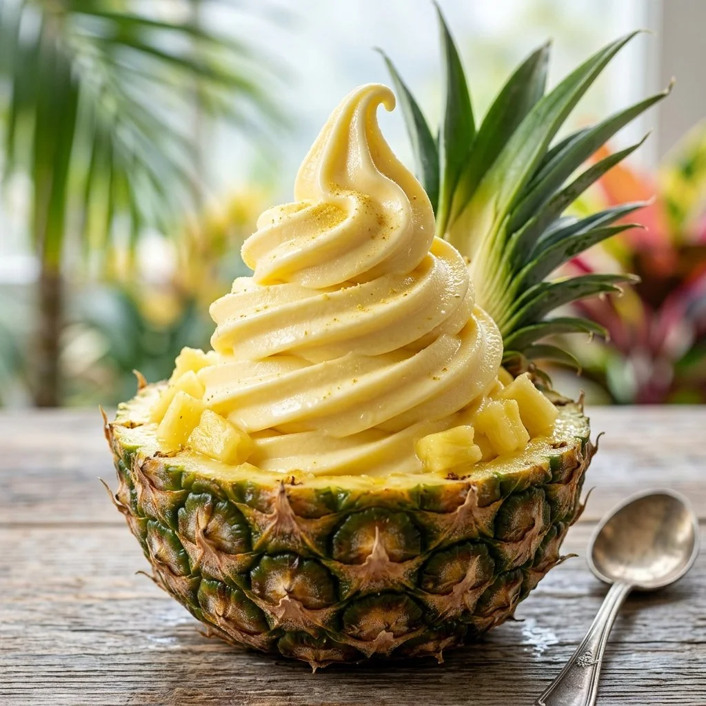 Delicious Dole Whip dessert served in a cone at a tropical theme park.