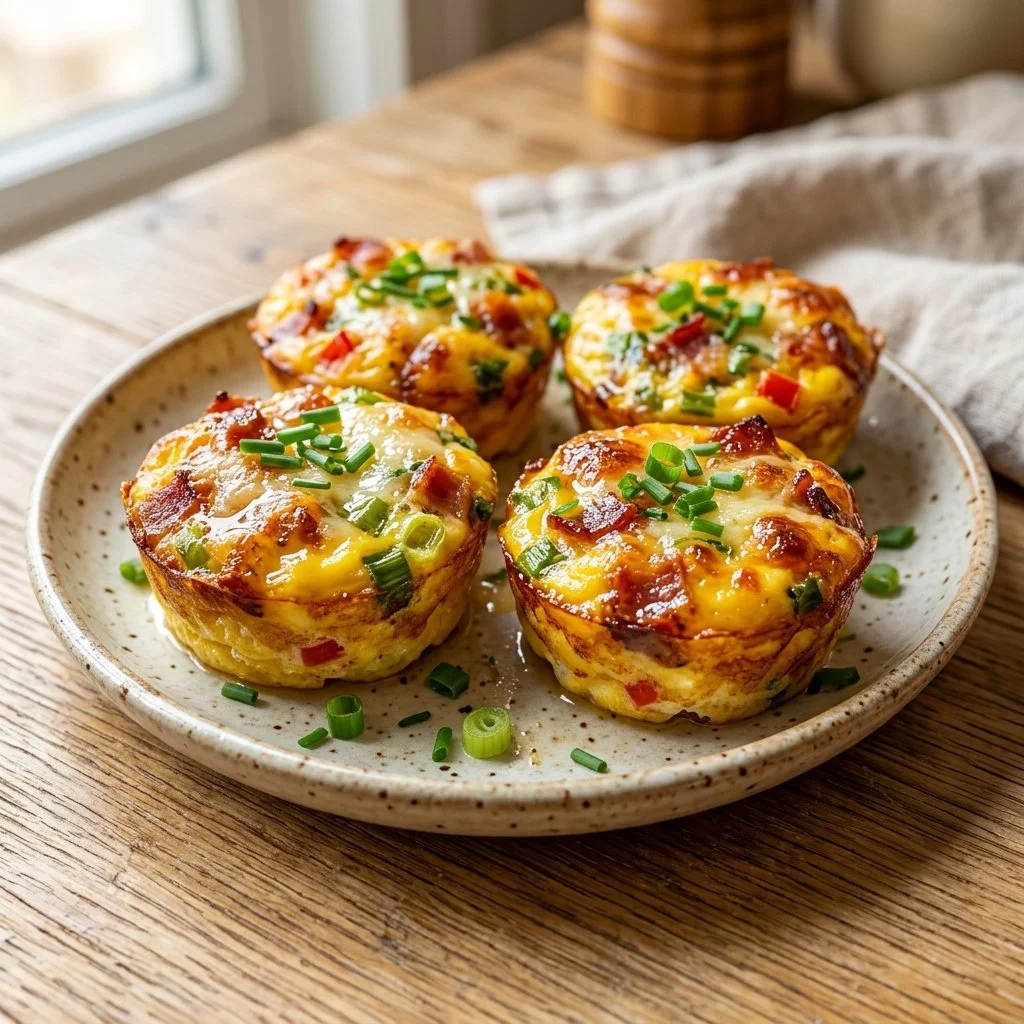 Homemade egg bites filled with cheese and vegetables