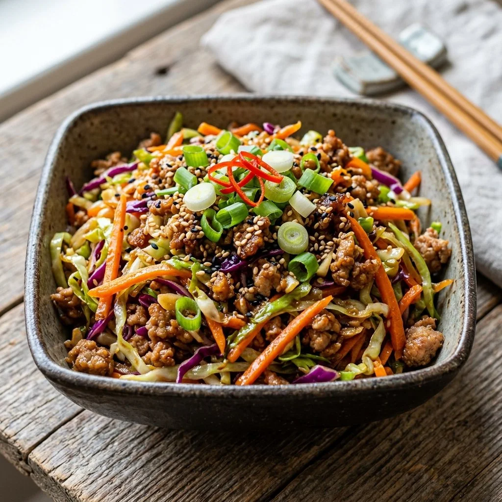 Egg Roll in a Bowl with fresh vegetables and savory ingredients