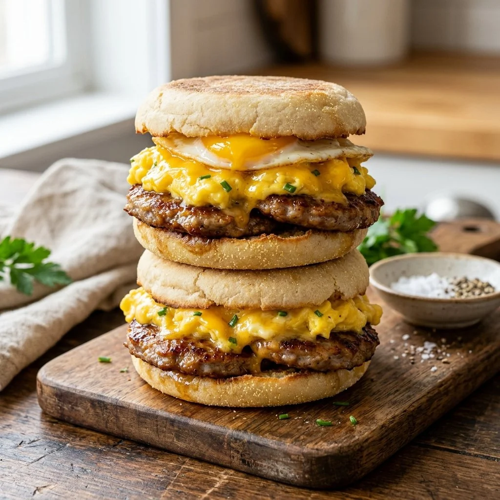 Homemade freezer breakfast sandwiches ready for a quick morning meal